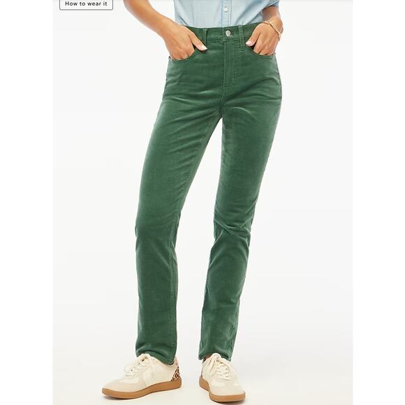 NWT J. CREW Forest Green Corduroy Straight Leg High Rise Pants Women's Size 31 - Picture 1 of 9